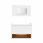 Комплект Qtap тумба подвесная Robin 800х580х437 мм White/Whitish oak + раковина врезная Albatross QT71RO44035