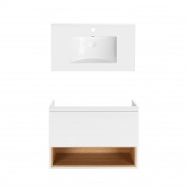 Комплект Qtap тумба подвесная Robin 800х580х437 мм White/Whitish oak + раковина врезная Albatross QT71RO44035