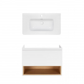 Комплект Qtap тумба подвесная Robin 800х580х437 мм White/Whitish oak + раковина врезная Albatross 9H QT71RO44038
