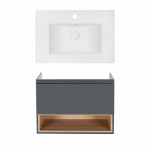 Комплект Qtap тумба подвесная Robin 700х580х437 мм Graphite/Whitish oak + раковина врезная Albatross E QT71RO44049