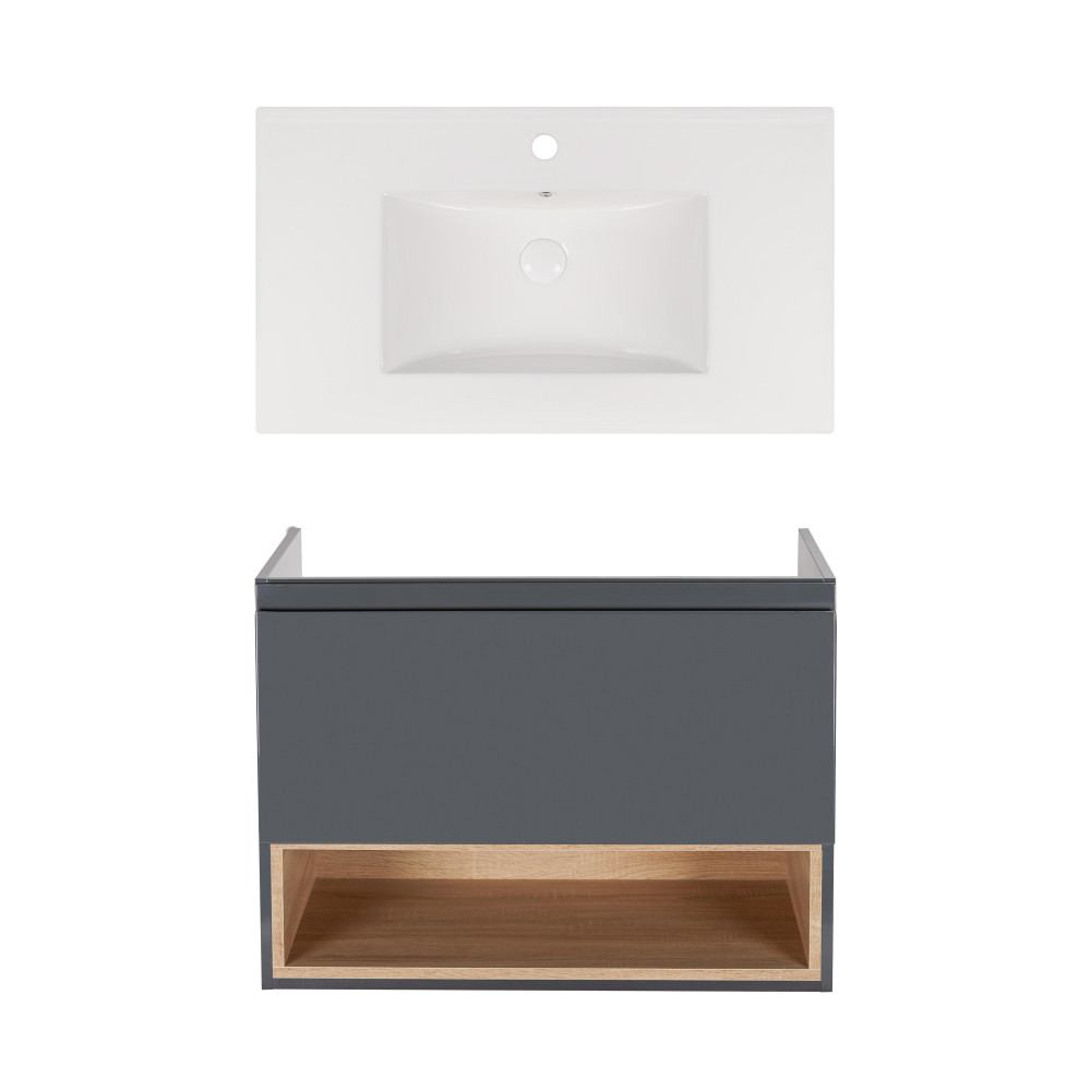 Комплект Qtap тумба подвесная Robin 800х580х437 мм Graphite/Whitish oak + раковина врезная Albatross New QT71RO44055