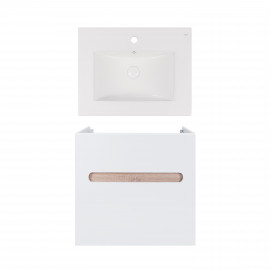 Комплект Qtap тумба подвесная Virgo 600х580х437 мм White/Whitish oak + раковина врезная Albatross New QT71V44074