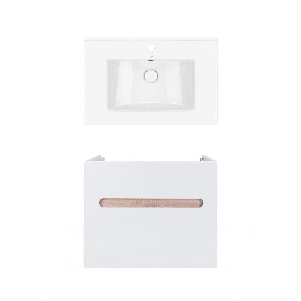 Комплект Qtap тумба подвесная Virgo 700х580х437 мм White/Whitish oak + раковина врезная Albatross QT71V44075