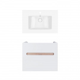 Комплект Qtap тумба подвесная Virgo 700х580х437 мм White/Whitish oak + раковина врезная Albatross QT71V44075