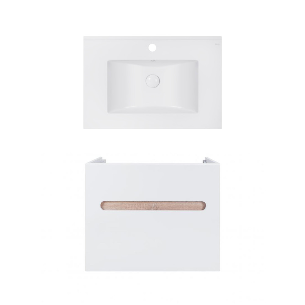 Комплект Qtap тумба подвесная Virgo 700х580х437 мм White/Whitish oak + раковина врезная Albatross E QT71V44076