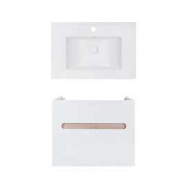 Комплект Qtap тумба подвесная Virgo 700х580х437 мм White/Whitish oak + раковина врезная Albatross E QT71V44076