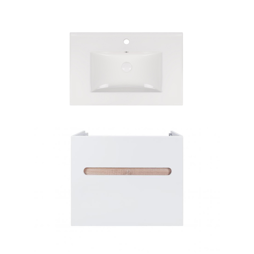 Комплект Qtap тумба подвесная Virgo 700х580х437 мм White/Whitish oak + раковина врезная Albatross New QT71V44078