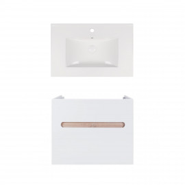 Комплект Qtap тумба подвесная Virgo 700х580х437 мм White/Whitish oak + раковина врезная Albatross New QT71V44078