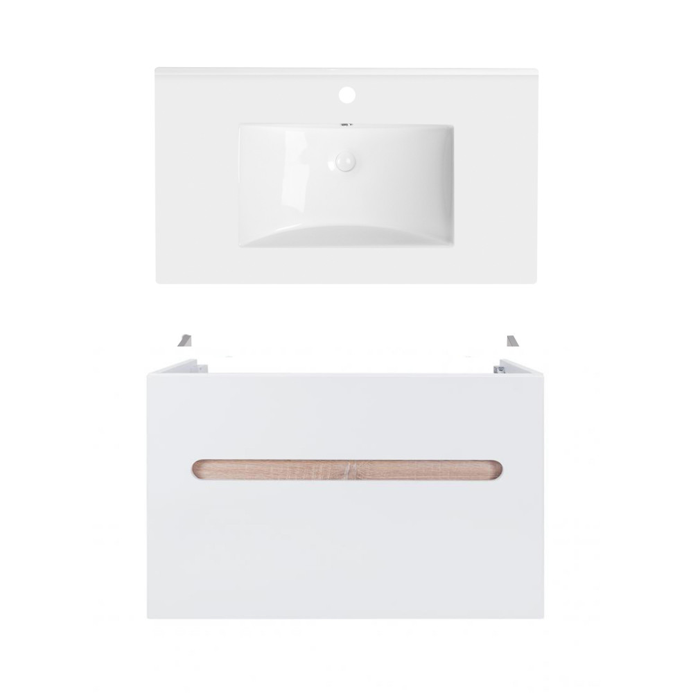 Комплект Qtap тумба подвесная Virgo 800х580х437 мм White/Whitish oak + раковина врезная Albatross QT71V44079