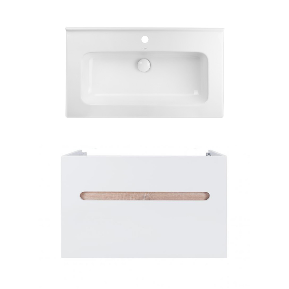 Комплект Qtap тумба подвесная Virgo 800х580х437 мм White/Whitish oak + раковина врезная Albatross 01 QT71V44080