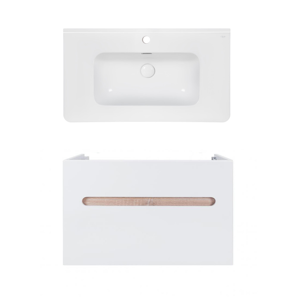 Комплект Qtap тумба подвесная Virgo 800х580х437 мм White/Whitish oak + раковина врезная Albatross 9H QT71V44081