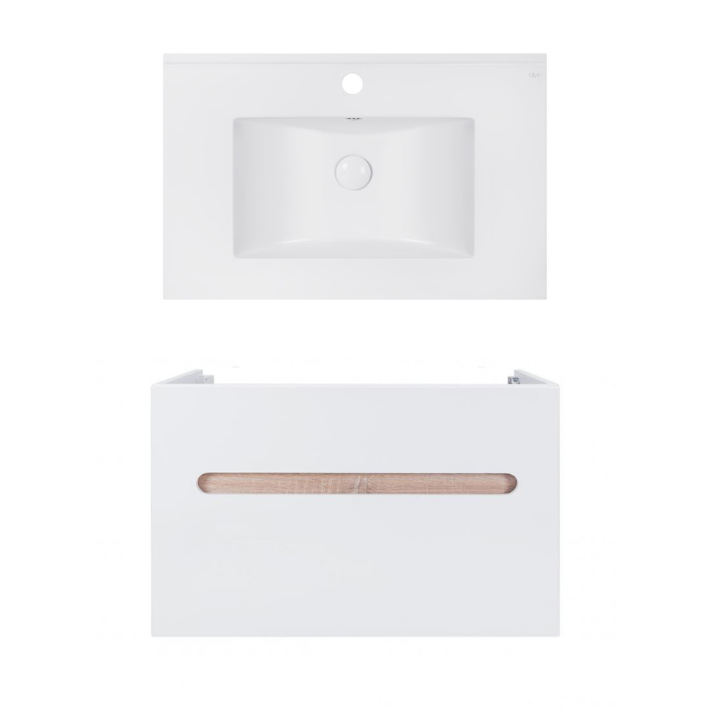 Комплект Qtap тумба подвесная Virgo 800х580х437 мм White/Whitish oak + раковина врезная Albatross E QT71V44082