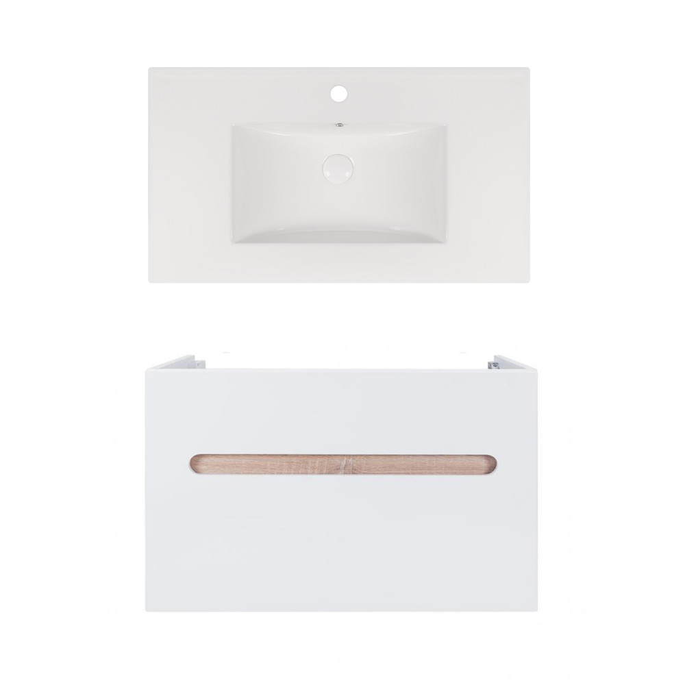Комплект Qtap тумба подвесная Virgo 800х580х437 мм White/Whitish oak + раковина врезная Albatross New QT71V44083