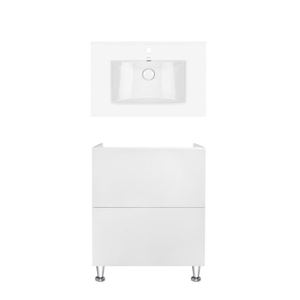 Комплект Qtap тумба напольная Tern 700х725х437 мм White + раковина врезная Albatross QT71TE44089