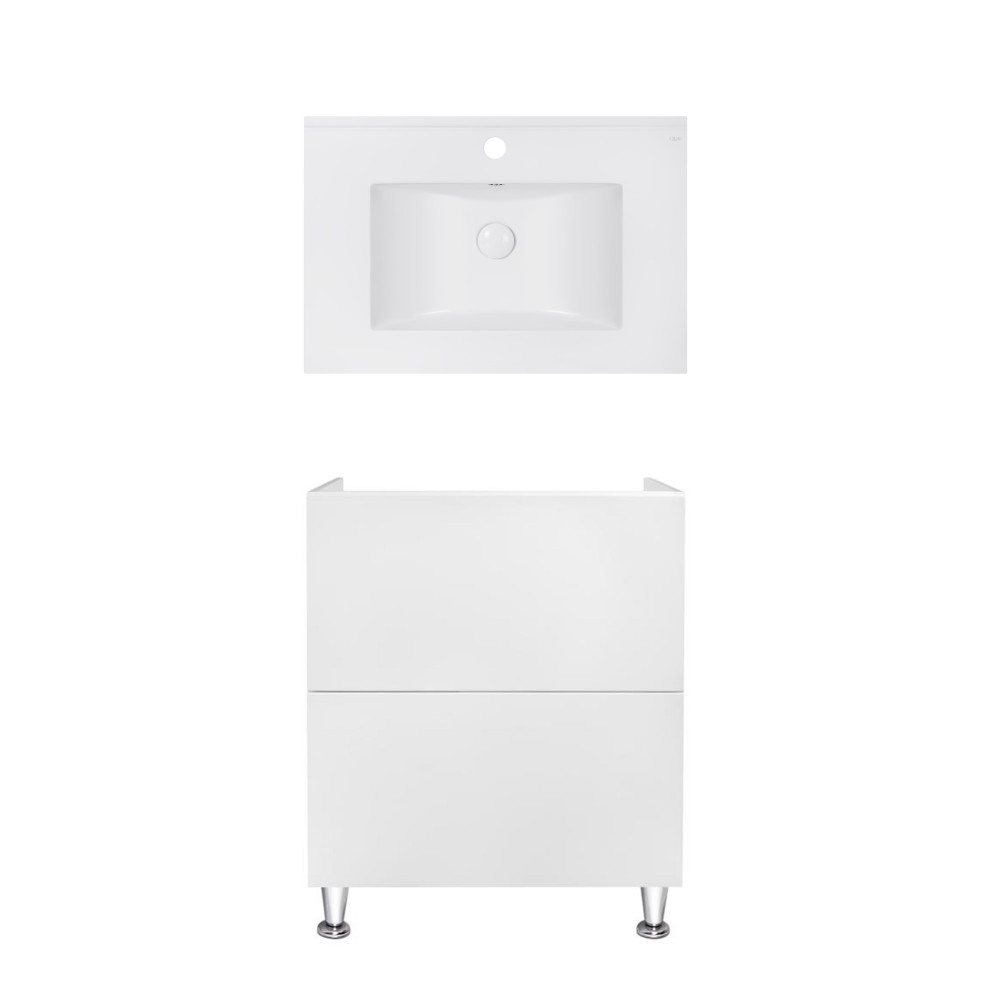 Комплект Qtap тумба напольная Tern 700х725х437 мм White + раковина врезная Albatross E QT71TE44090