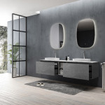 0026144G LINEA Тумба 1900 з двома глянцевими керамічними раковинами, сіра