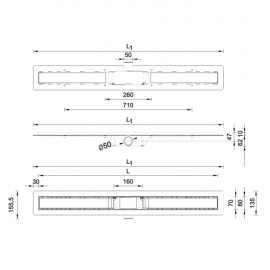 STY-H-50-FF Душовий канал  з чорною решіткою   Гармонія  , 500 мм