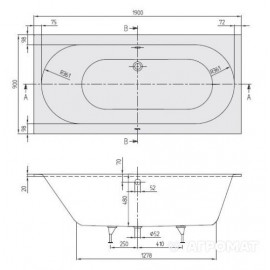 uBQ199OBE2V-01 OBERON ванна + ніжки 190х90