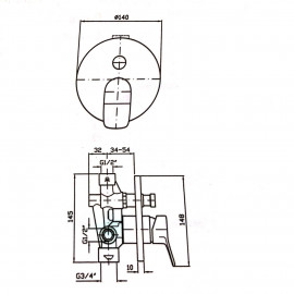 ZBR127 Brim Зовнішня частина вбудованого змішувача для ванни/душа з перемикачем, хром