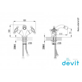 43616127B RETRO 2.0 Смеситель д/биде с дон. клоп. 01011100