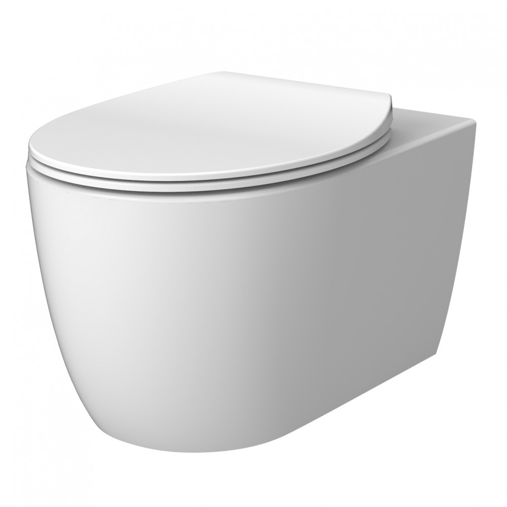 3020155W ACQUA NEW Унитаз подвесной безободочный, тонкая крышка soft-close, quickfix, белый матовый (2пак)