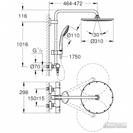 26075000 Euphoria XXL System 310 Душевая система д/душа с термостатом