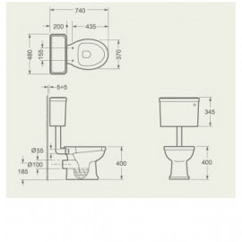 3010151 CLASSIC Унитаз + средний бачок + сливная труба