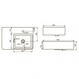 1516132R QUADRA Раковина 60, правая