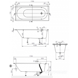 uBQ170OBE2V-01 OBERON  Ванна 170х75см