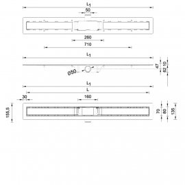 STY-F-70 Душовий канал с решіткою під плитку 700 мм  із   сухим   затвором