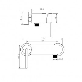 84126110B LAGUNA Настенный смеситель для душа с душевым набором, черный матовый.