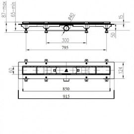 CH-850-BN1 Душовий канал 850мм з матовою решіткою Бейзік з кромкою з нержавіючої сталі