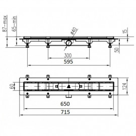 CH-650-KN1 Душовий канал 650мм з матовою решіткою під плитку з кромкою із нержавіючої сталі