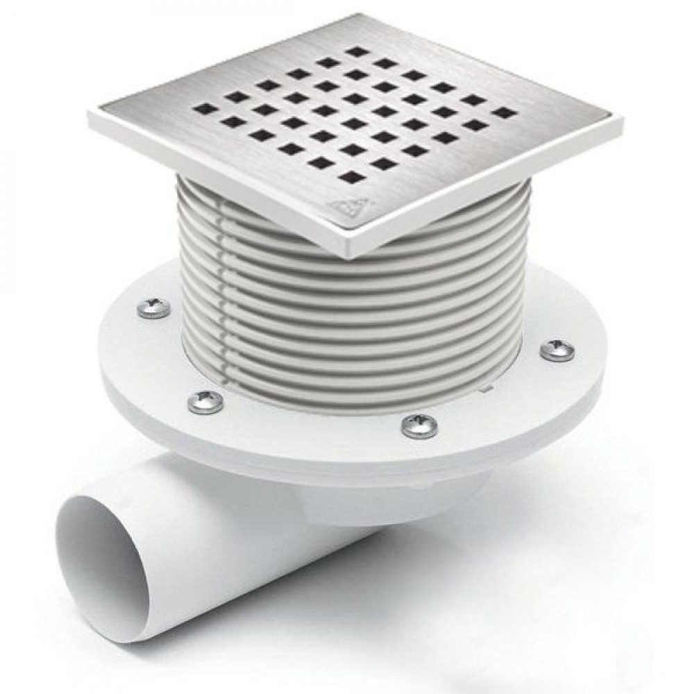 G425XL Двокорпусний трап з гор. підключенням DN50, h-113-169 mm, решітка Квадрати, з сухим сифоном