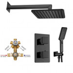 M00673 073 COSMO/2 Комплект душевой системы (наружная часть термостат + внутренняя часть + ручной душ + верхний душ), черный матовый