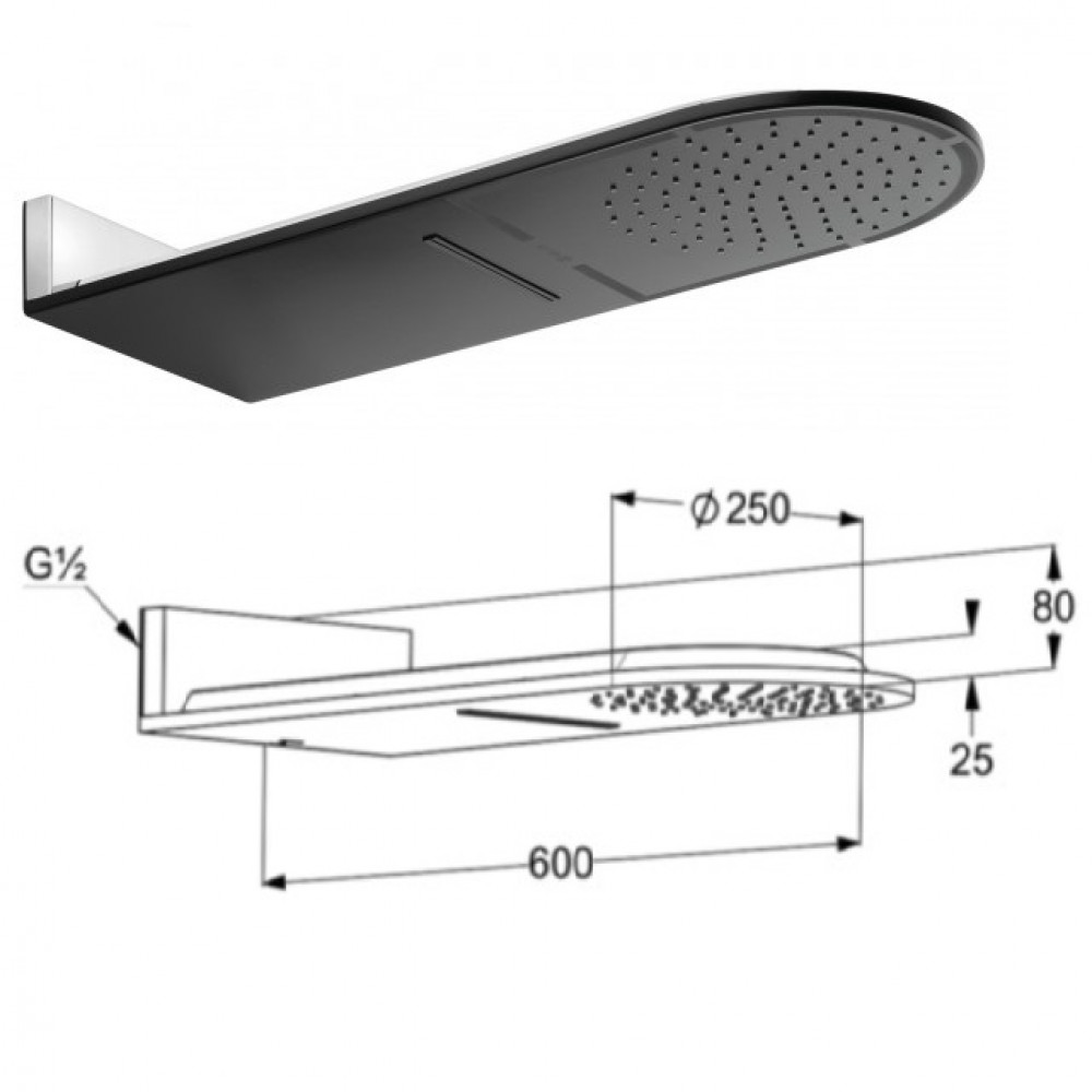 648808700 A-QA 2S matt black Верхний душ-250