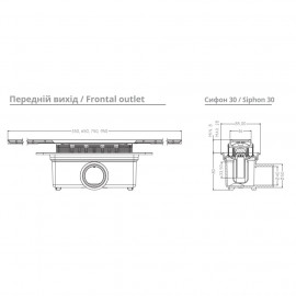 95010213 Душовий канал 95 з сифоном і накладкою, з горизонтальним виводом, хром