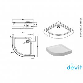 FTR3162 UNIVERSAL Душевой поддон акриловый 1/4 круга, 100х100