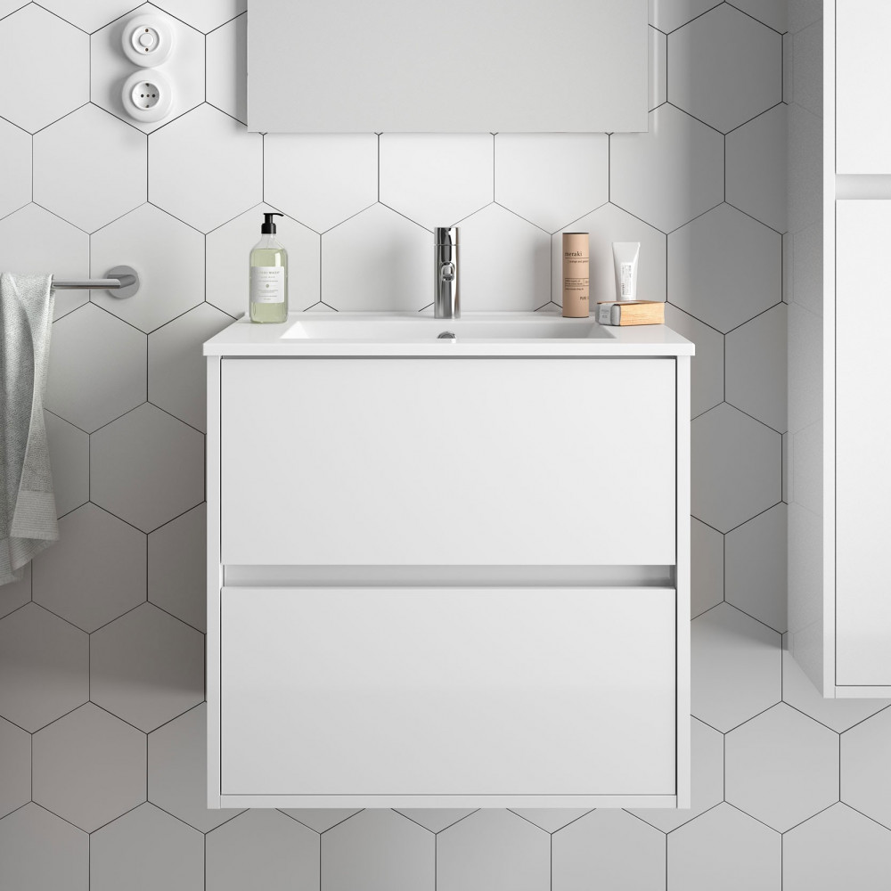 85028 NOJA 600 Комплект меблів для ванної кімнати: тумба під раков. 600мм + раковина 610х460, колір білий глянець