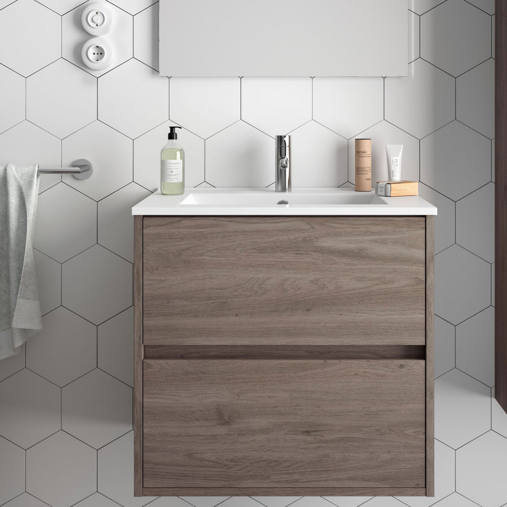 85029 Noja 600 Комплект меблів для ванної кімнати: тумба під раков. 600мм + раковина 610х460, колір темний дуб