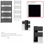 WWQSN118045K9M5E8P Рушникосушка електрична Terma QUADRUS SLIM ONE 1185*450 ,колір RAL 9005 mat(чорний мат), підключення E8 прихований монтаж, Split 600 W