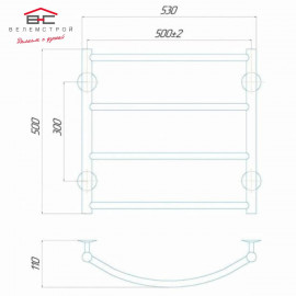 Полотенцесушитель водяной Классик П5 500x500 В боковое подключение