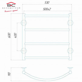 Полотенцесушитель водяной Классик П6 500x600 В боковое подключение